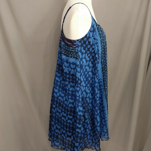 Baby Doll Sundress Mini Dress Dramatic Blue & Purple Colors Flirty Short Summer - Picture 4 of 8